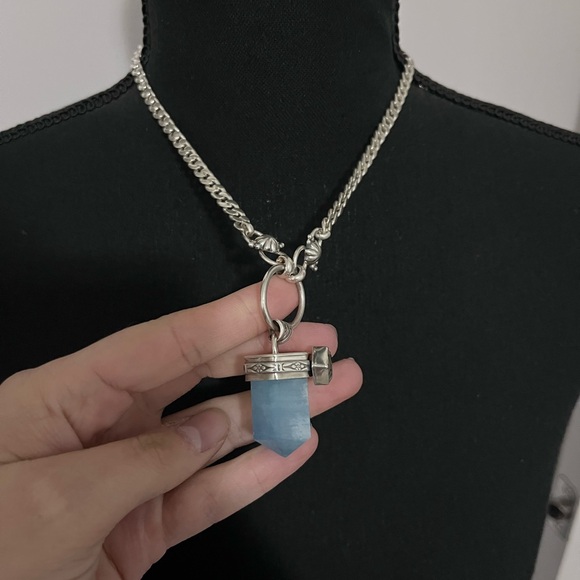 Sterling Silver Aquamarine/Faceted Abalone necklace - Picture 3 of 5